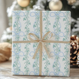 Papel De Regalo Navidades de Watercolor Blue Bow Garland