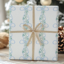 Papel De Regalo Navidades de Watercolor Blue Bow Garland