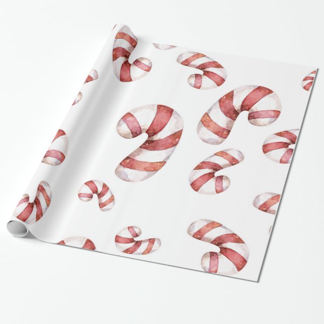 Papel De Regalo Navidades de Watercolor Candy Canes (Desenrollado)