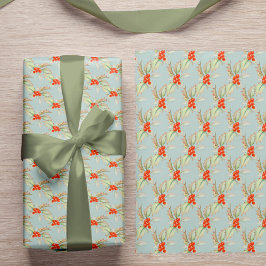 Papel De Regalo Navidades de Watercolor Holly y Berries Blue MInt