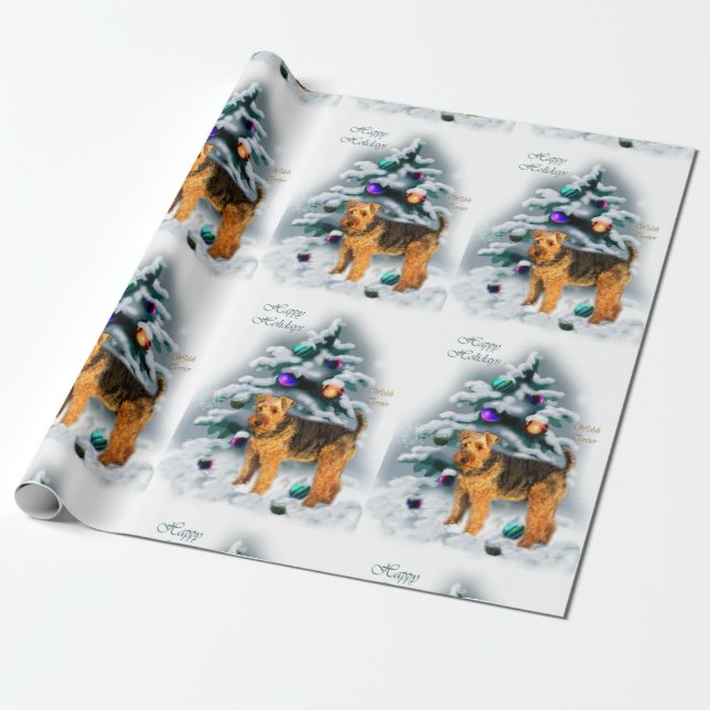 Papel De Regalo Navidades de Welsh Terrier (Desenrollado)