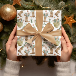 Papel De Regalo Navidades de Western Cowboy Boot Woodland