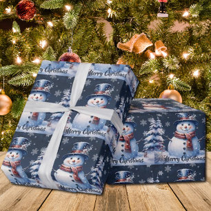 Papel De Regalo Navidades de Winter Forest Snowman   Azul