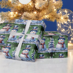 Papel De Regalo Navidades de Winter Forest Snowman   Green