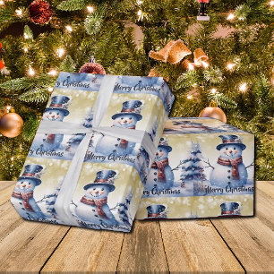 Papel De Regalo Navidades de Winter Forest Snowman   Oro
