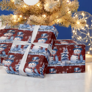 Papel De Regalo Navidades de Winter Forest Snowman   Roja