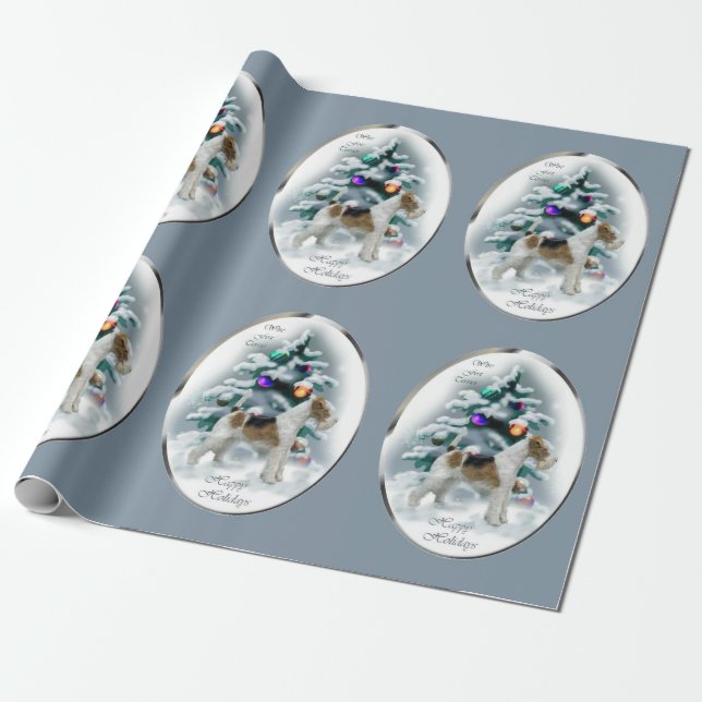 Papel De Regalo Navidades de Wire Fox Terrier (Desenrollado)