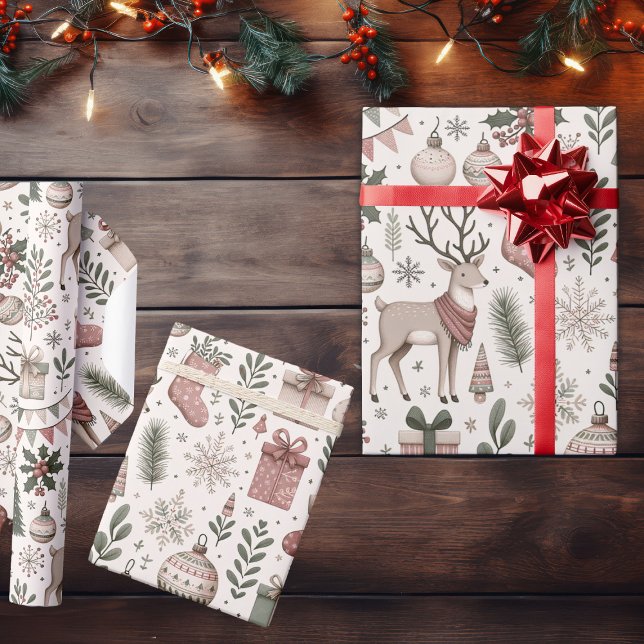 Papel De Regalo Navidades de Woodland de renos caprichosos (Subido por el creador)