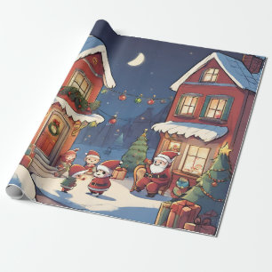 Papel De Regalo Navidades de Woodland ilustracion de santa rojo
