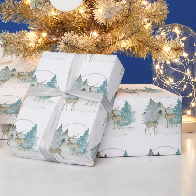 Papel De Regalo Navidades de Woodland Winter Watercolor Deers (Vacaciones)