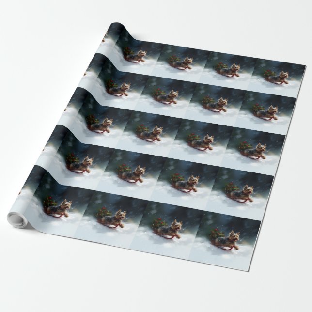 Papel De Regalo Navidades de Yorkshire Terrier en invierno (Desenrollado)