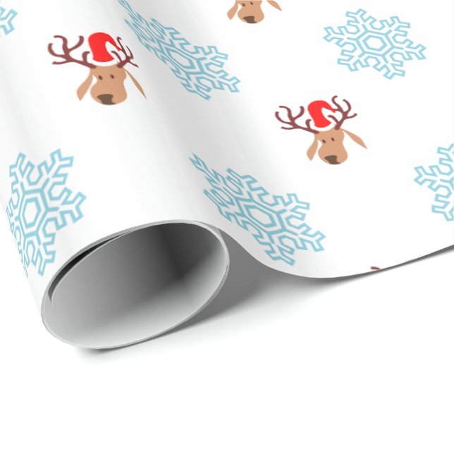 Papel De Regalo Navidades decorativos Santa Reindeer Snowflake (Esquina del rollo)