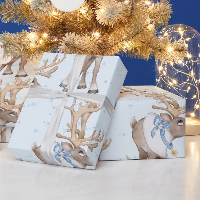 Papel De Regalo Navidades Deer Blue Winter Snowflakes (Vacaciones)