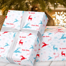 Papel De Regalo Navidades Deer Nórdico Simple Blue Red Custom Nomb
