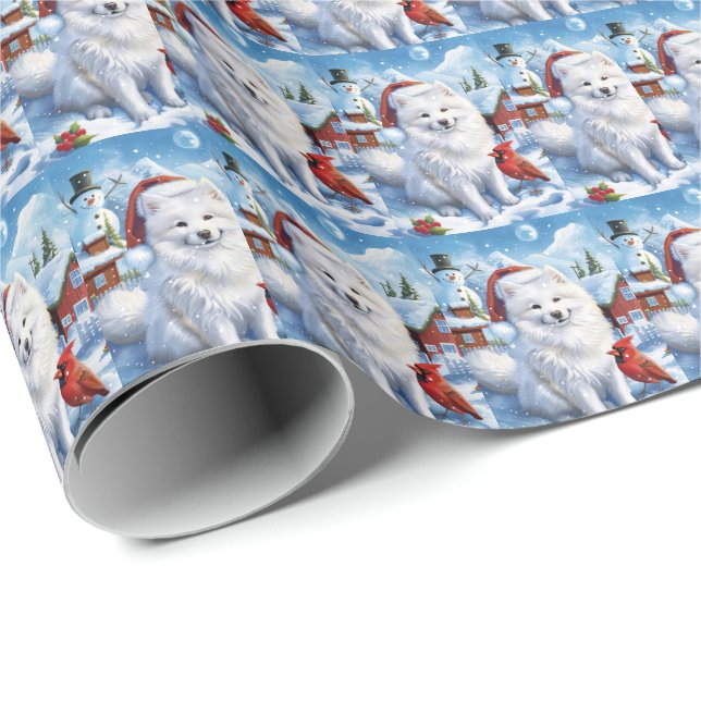 Papel De Regalo Navidades del American Eskimo Dog Winter Wonderlan (Esquina del rollo)