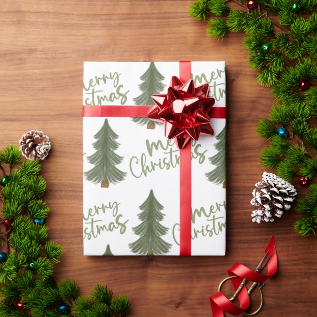 Papel De Regalo Navidades del Árbol Verde de Pino de Invierno (Regalo de vacaciones)