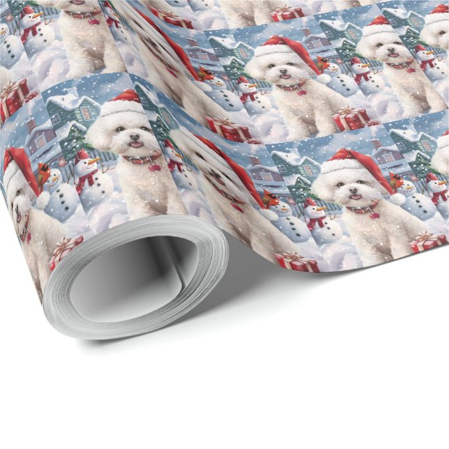 Papel De Regalo Navidades del Bichon Frise Dog Winter Wonderland A (Esquina del rollo)