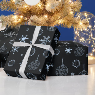 Papel De Regalo Navidades del Black and Light Blue Modern Snowflak