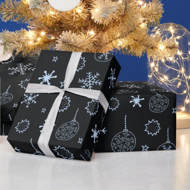 Papel De Regalo Navidades del Black and Light Blue Modern Snowflak (Vacaciones)