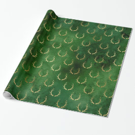 Papel De Regalo Navidades del Boho Green Gold Antlers