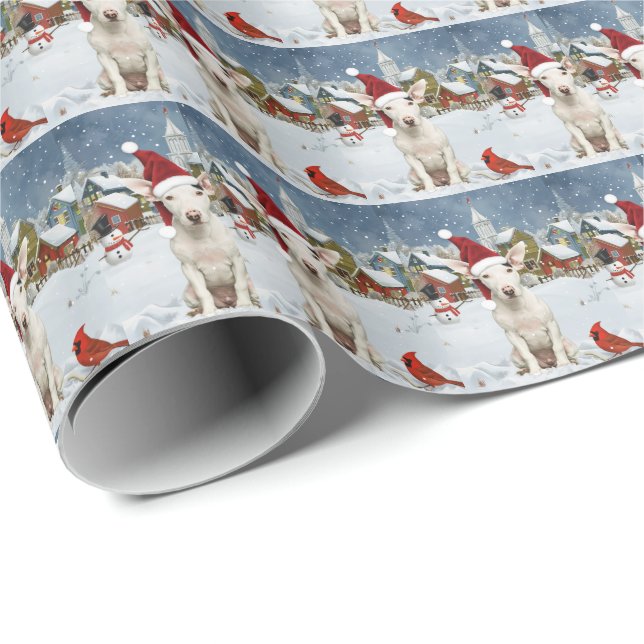 Papel De Regalo Navidades del Bull Terrier Dog Winter Wonderland (Esquina del rollo)