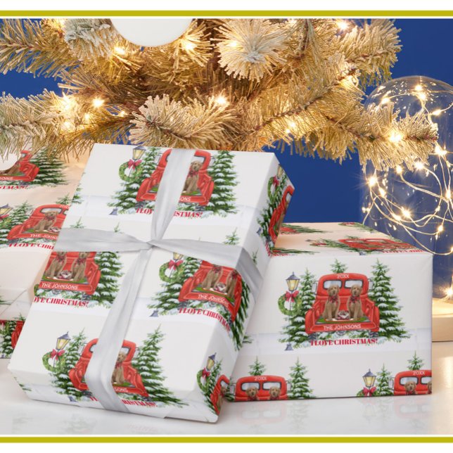 Papel De Regalo Navidades del Camión Rojo de Nieve Goldendoodles (Subido por el creador)