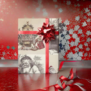 Papel De Regalo Navidades del Collage Cantando Santa Vintage
