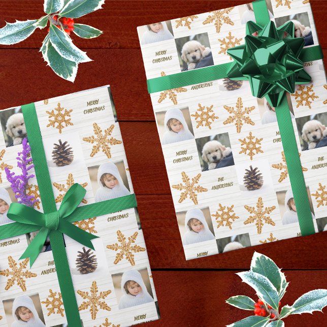 Papel De Regalo Navidades del Collage de fotos Gold Snowflake 3 (Subido por el creador)