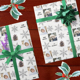 Papel De Regalo Navidades del Collage de fotos Silver Snowflake 3