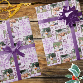 Papel De Regalo Navidades del Collage de fotos Snowflake Purple Gl
