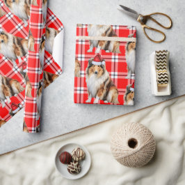 Papel De Regalo Navidades del Collie Santa Dog de Holiday Red Plai
