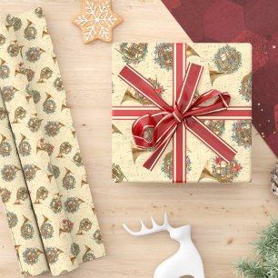 Papel De Regalo Navidades del Cuerno Francés de Hoja de Vintage