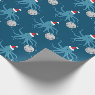 Papel De Regalo Navidades del Disco Ball Blue Octopus Santa Hat