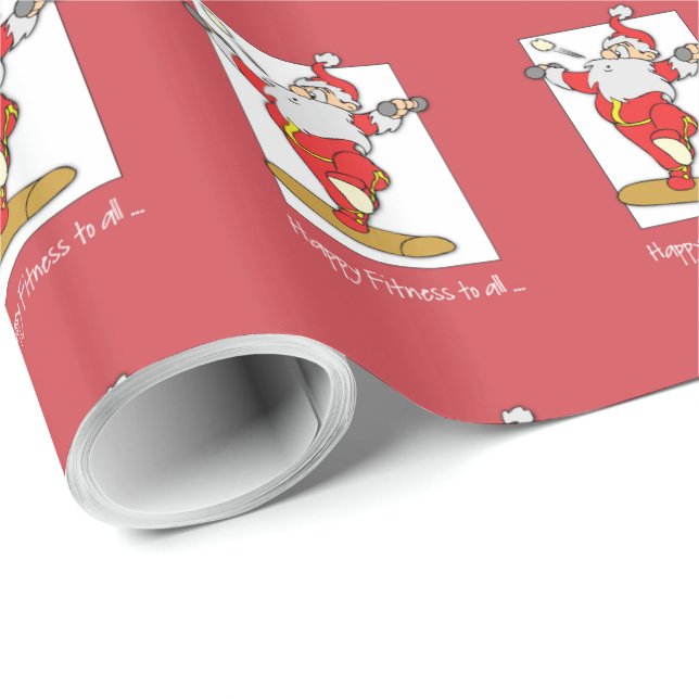 Papel De Regalo Navidades del ejercicio de fitness feliz con Santa (Esquina del rollo)