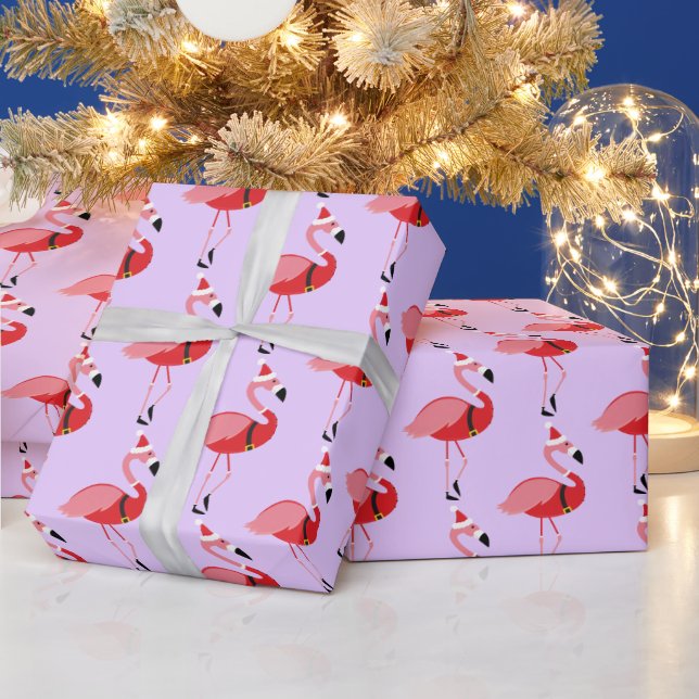 Papel De Regalo Navidades del Flamingo Púrpura Santa Rosa (Vacaciones)
