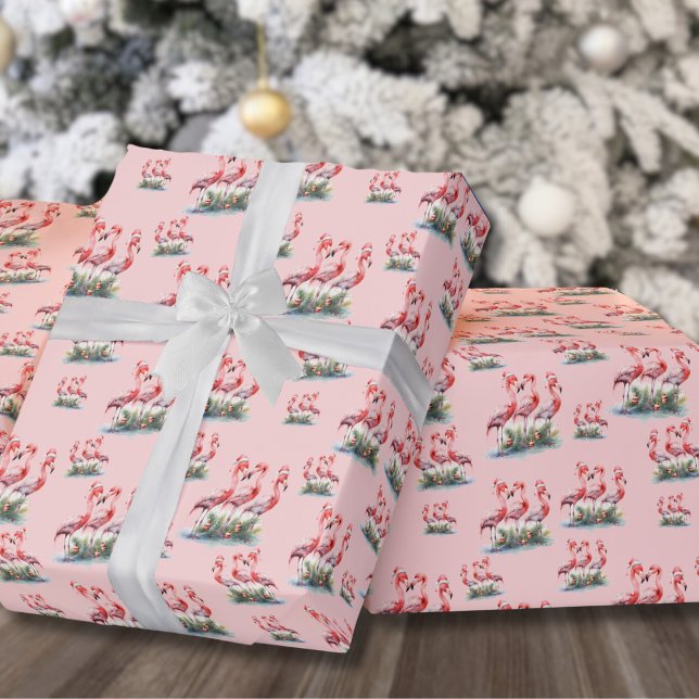 Papel De Regalo Navidades del Flamingo Tropical (Pink Flamingo Tropical Beach Christmas Wrapping Paper )