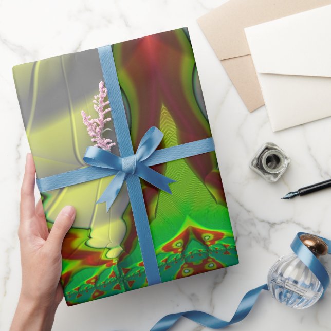 Papel De Regalo ~ Navidades del Fractal Blanco Verde Rojo (Regalar)