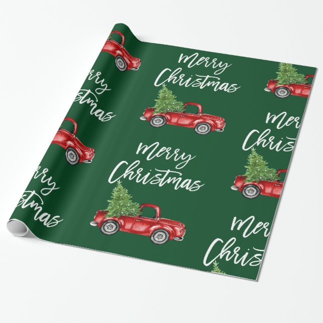 Papel De Regalo Navidades del guión del pincel camionetas de época (Desenrollado)