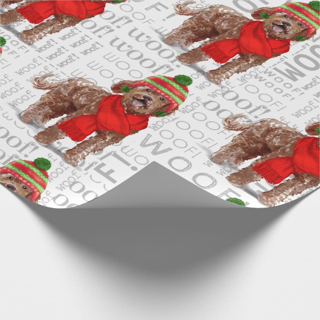 Papel De Regalo Navidades del Holiday Dog Lover Brown Labradoodle (Esquina)