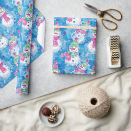 Papel De Regalo Navidades del Ilustracion Watercolor Snowmen