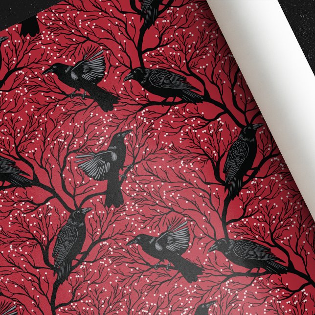 Papel De Regalo Navidades del invierno gótico rojo Berry Ravens (Subido por el creador)
