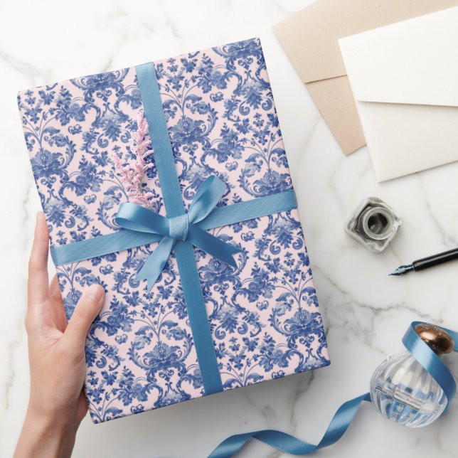 Papel De Regalo Navidades del milenio: Damasco rosa y azul (Regalar)