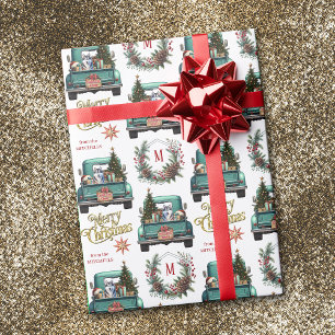 Papel De Regalo Navidades del Monograma del Camión Retro de Husky 