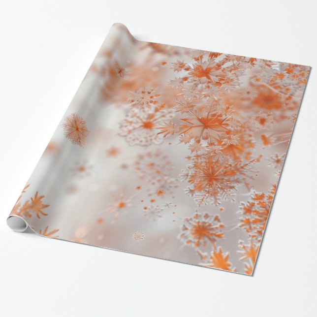 Papel De Regalo Navidades del naranja Snowflakes (Desenrollado)