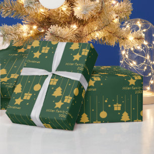 Papel De Regalo Navidades del Ornamento Verde Oro Personalizado