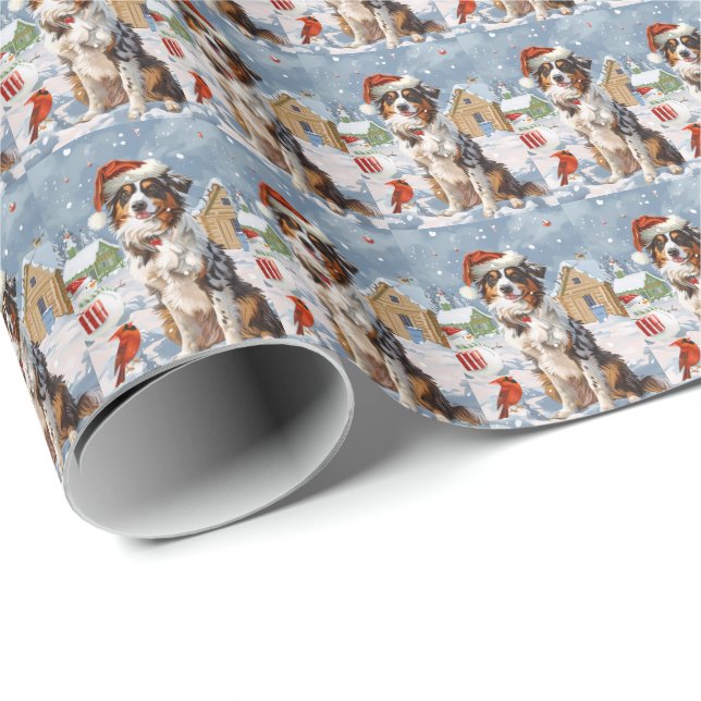 Papel De Regalo Navidades del Pastor Australiano de Invierno Wonde (Esquina del rollo)