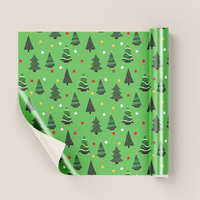 Papel De Regalo Navidades del patrón de árboles de Navidad verde b (Pretty Green Christmas Trees Pattern Christmas Wrapping Paper)