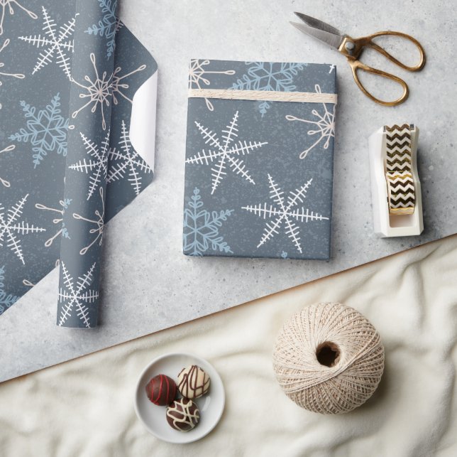 Papel De Regalo Navidades del patrón de copos de nieve azul blanco (Artesanía)