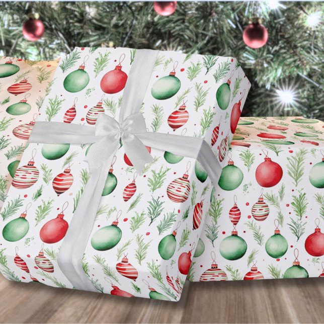 Papel De Regalo Navidades del patrón de ornamentos (Cute Festive Holiday Greenery Ornaments Christmas Wrapping Paper)