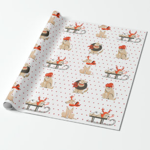 Papel De Regalo Navidades del patrón de punción roja de perro en